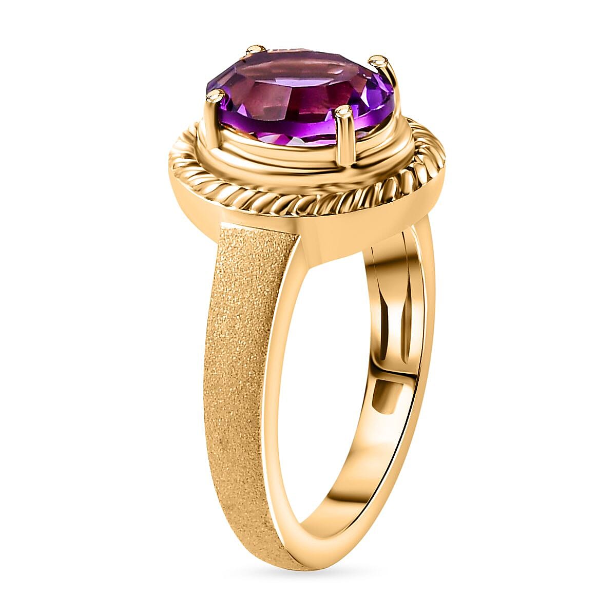 Concave Cut Zambian Amethyst Solitaire Ring in 18K YG Vermeil Sterling Silver. 1.887 Ct. 7863126 7