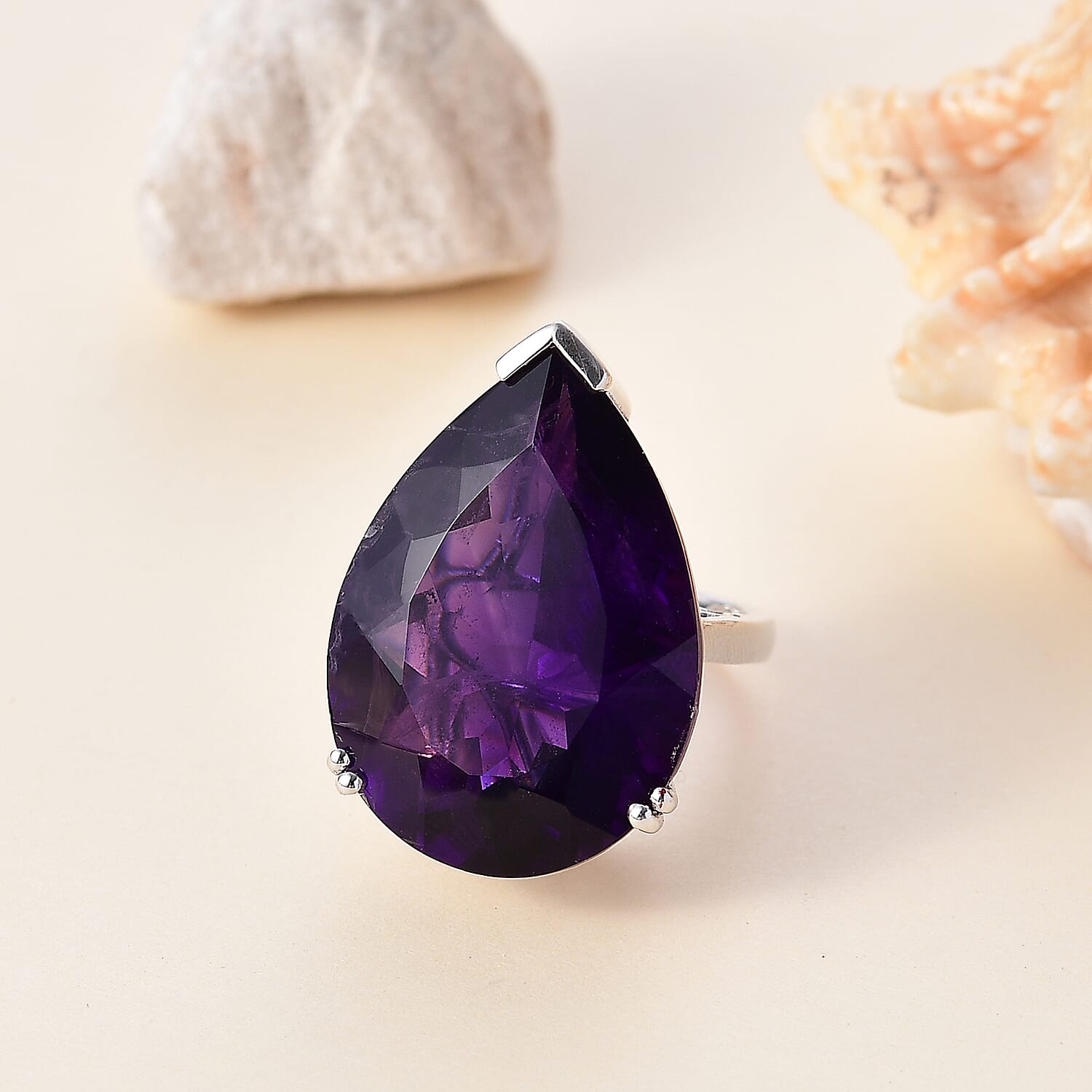African Amethyst Solitaire Ring in Rhodium Overlay Sterling Silver 35.00 Ct 8048320 1