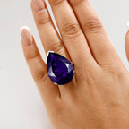 AAA African Amethyst Solitaire Pear Cut Ring in Rhodium Overlay Sterling Silver 35.00 Ct