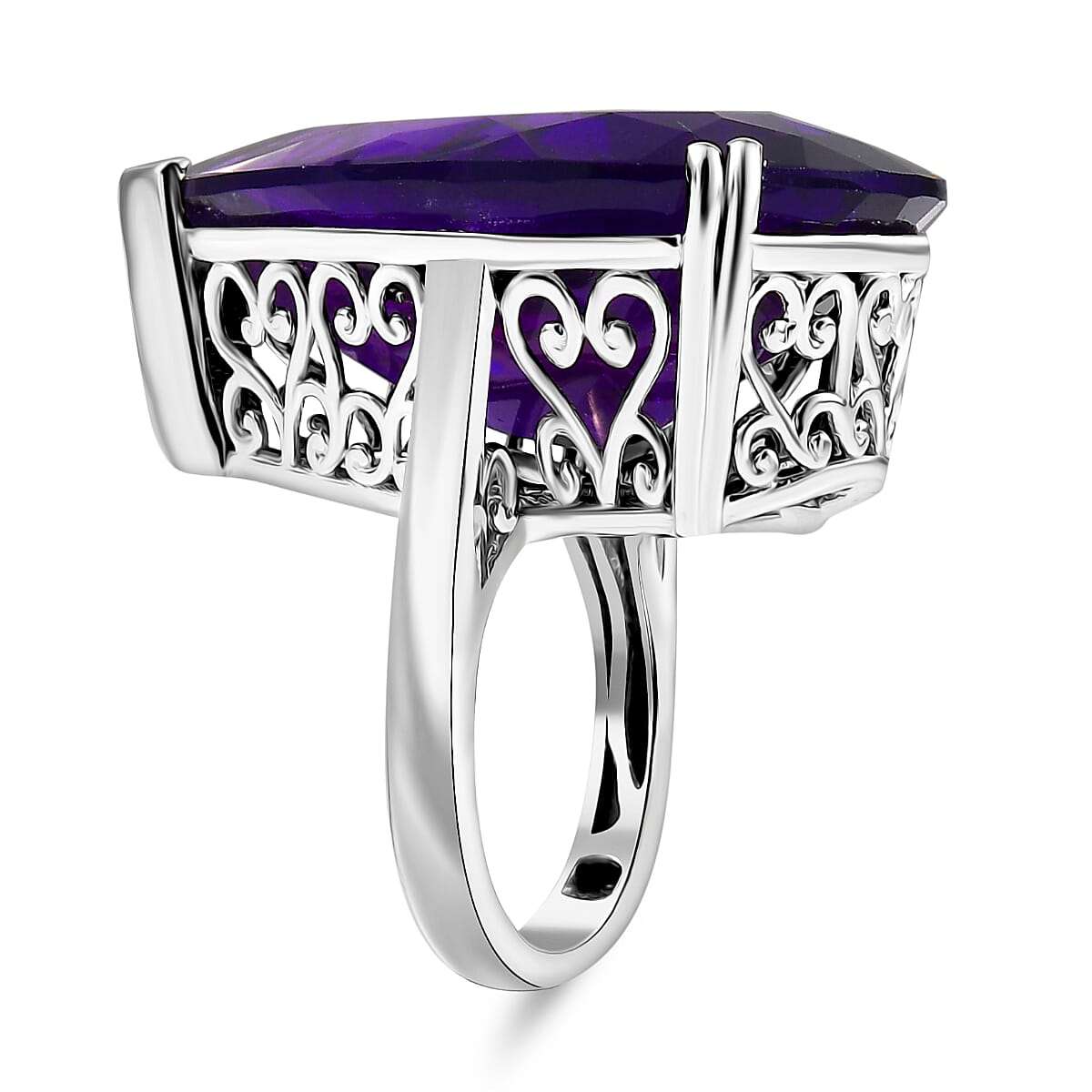 African Amethyst Solitaire Ring in Rhodium Overlay Sterling Silver 35.00 Ct 8048320 3