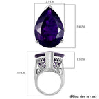 AAA African Amethyst Solitaire Pear Cut Ring in Rhodium Overlay Sterling Silver 35.00 Ct