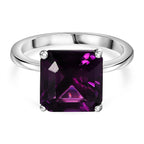 Premium Amethyst Solitaire Ring Asscher Cut in Rhodium Overlay Sterling Silver 4.72 Ct.