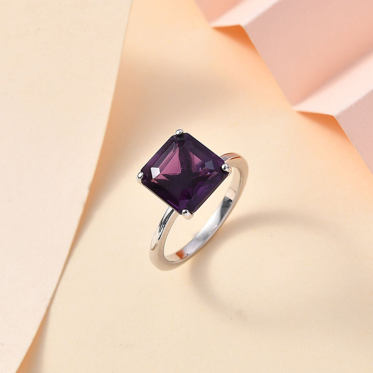 Premium Amethyst Solitaire Ring Asscher Cut in Rhodium Overlay Sterling Silver 4.72 Ct. 7795361 1