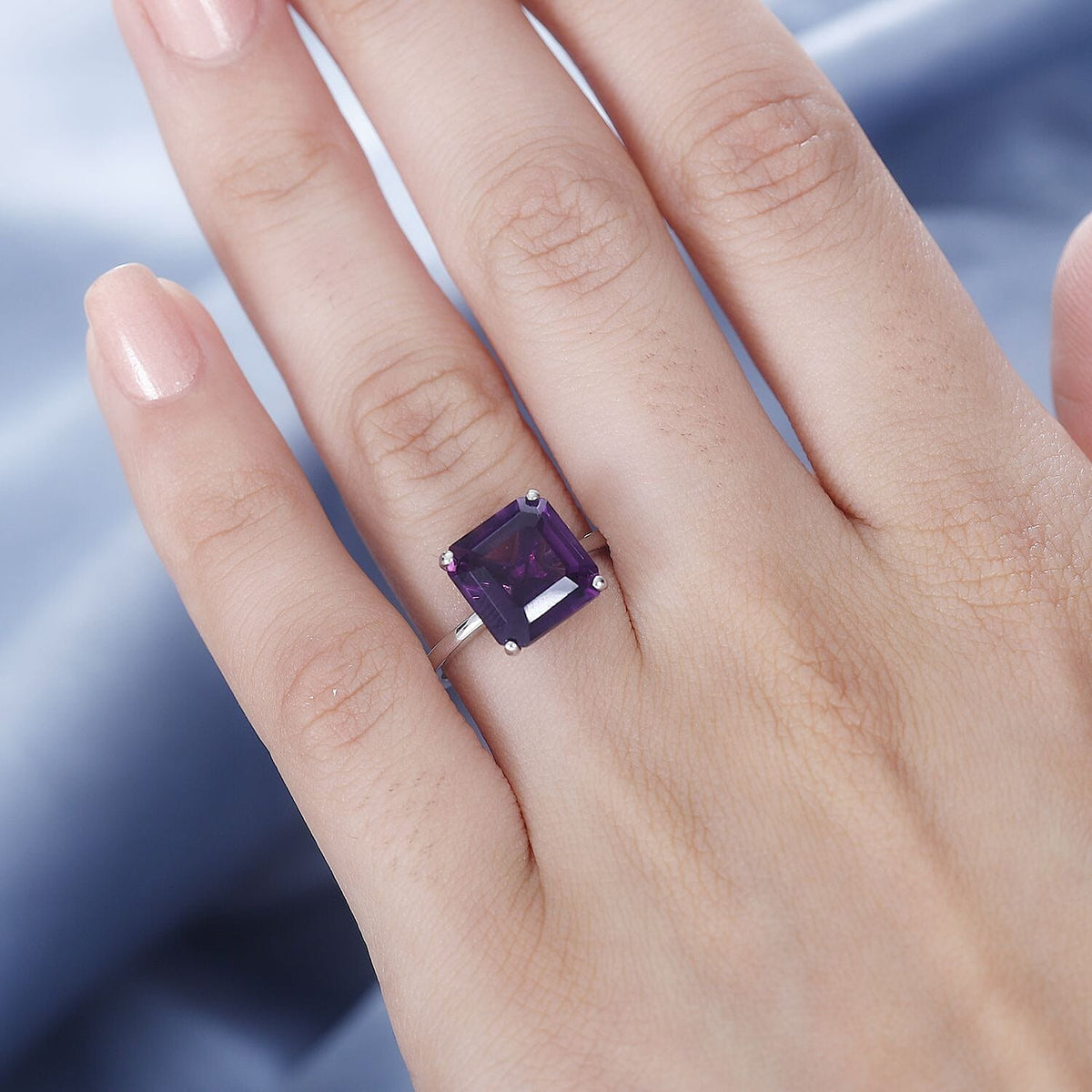 Premium Amethyst Solitaire Ring Asscher Cut in Rhodium Overlay Sterling Silver 4.72 Ct. 7795361 2