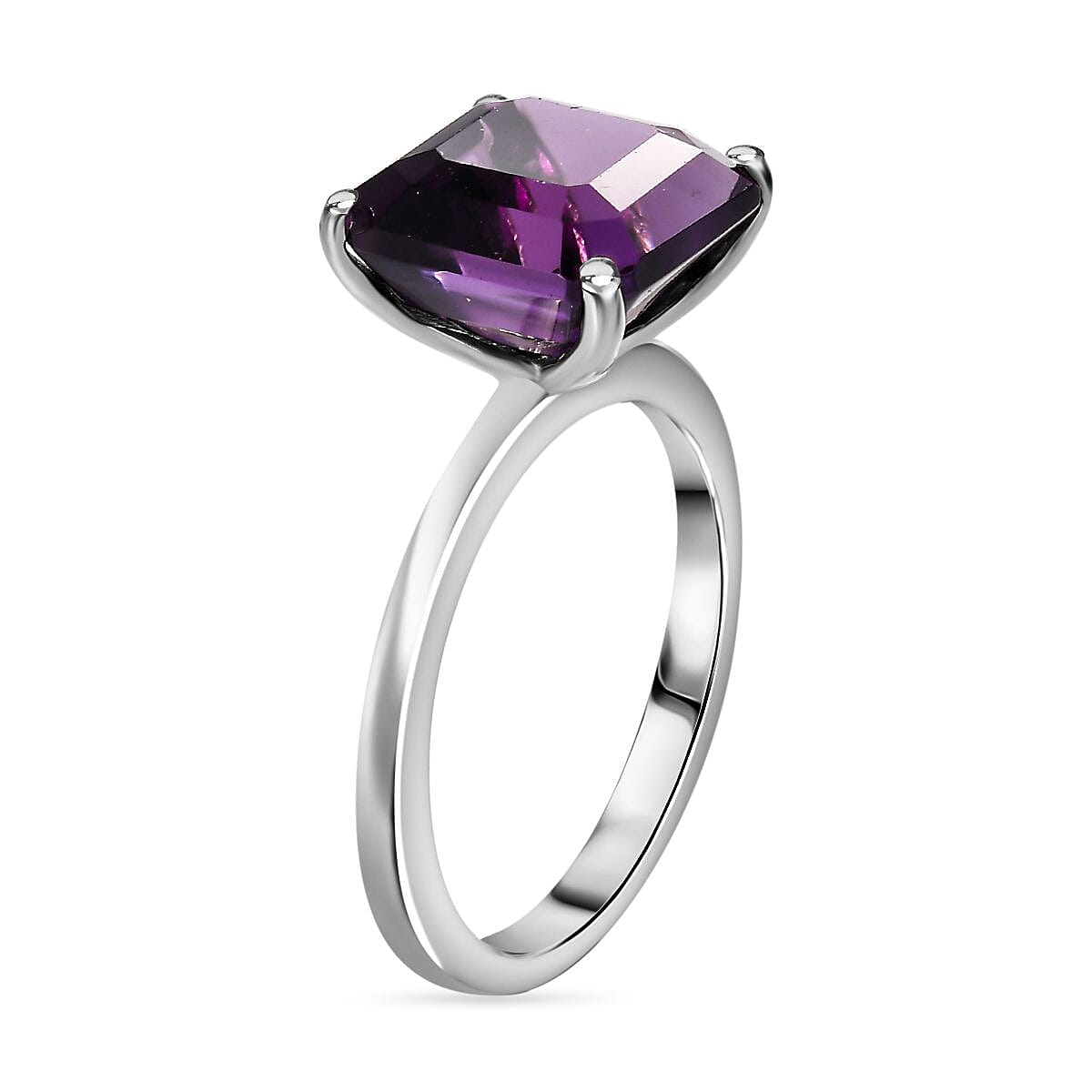 Premium Amethyst Solitaire Ring Asscher Cut in Rhodium Overlay Sterling Silver 4.72 Ct. 7795361 3