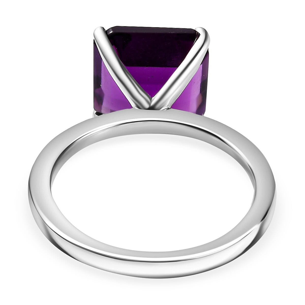 Premium Amethyst Solitaire Ring Asscher Cut in Rhodium Overlay Sterling Silver 4.72 Ct. 7795361 4