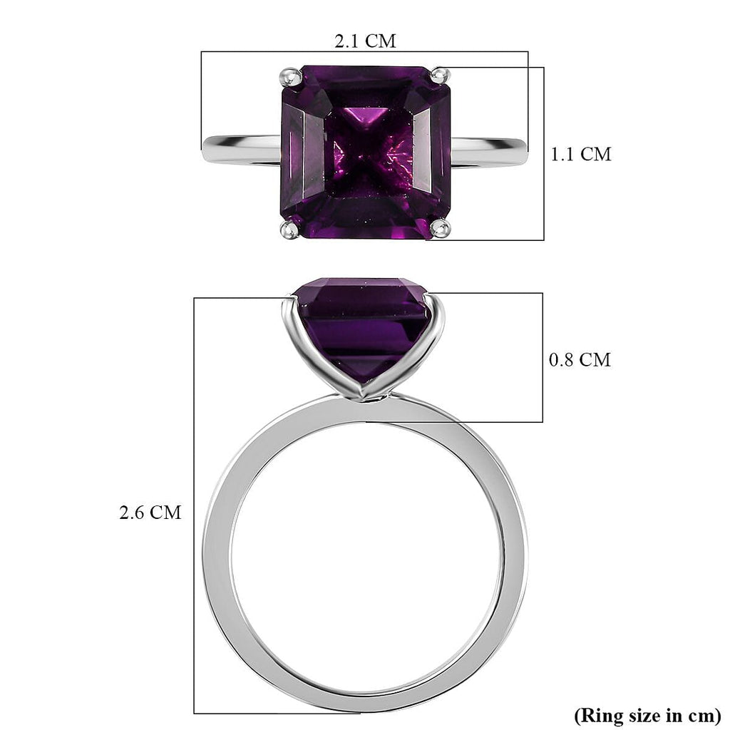 Premium Amethyst Solitaire Ring Asscher Cut in Rhodium Overlay Sterling Silver 4.72 Ct.