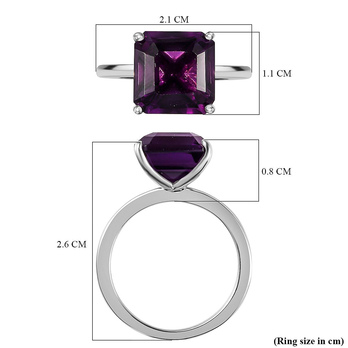 Premium Amethyst Solitaire Ring Asscher Cut in Rhodium Overlay Sterling Silver 4.72 Ct. 7795361 5