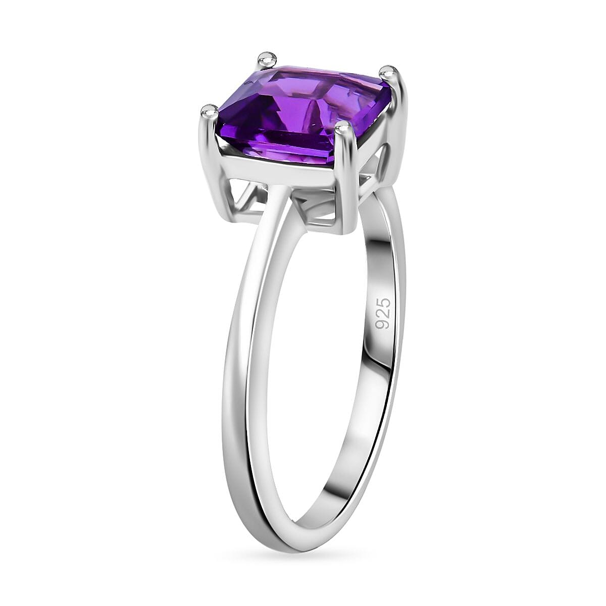 African Amethyst Solitaire Ring in Rhodium Overlay Sterling Silver 7828215 7