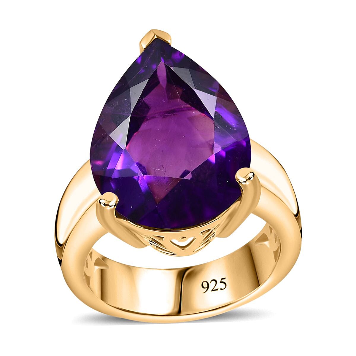 African Amethyst Solitaire Ring in 18K Vermeil Yellow Gold Plated Sterling Silver, Silver Wt. 6 Gms 10.895 Ct. 7749029 0