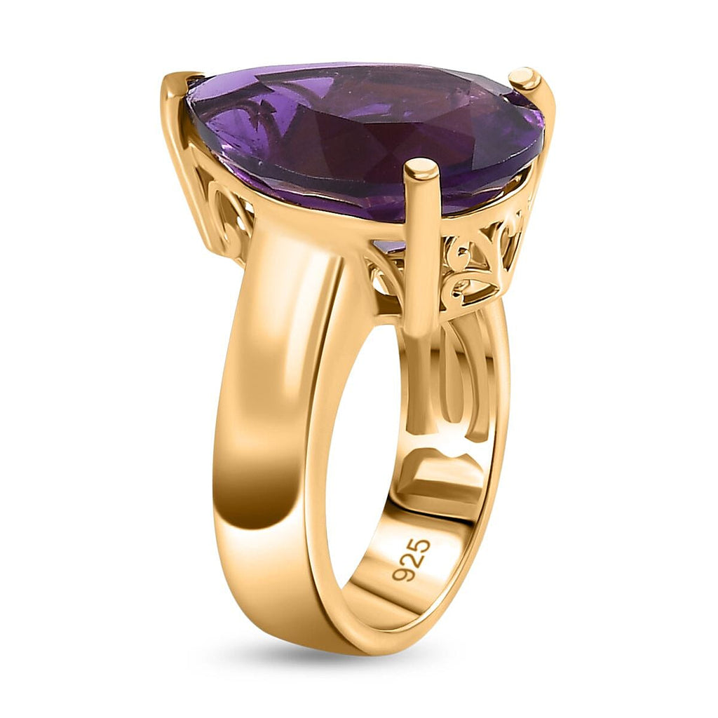 African Amethyst Solitaire Ring in Vermeil YG Sterling Silver, Silver Wt. 6 Gms 10.895  Ct.