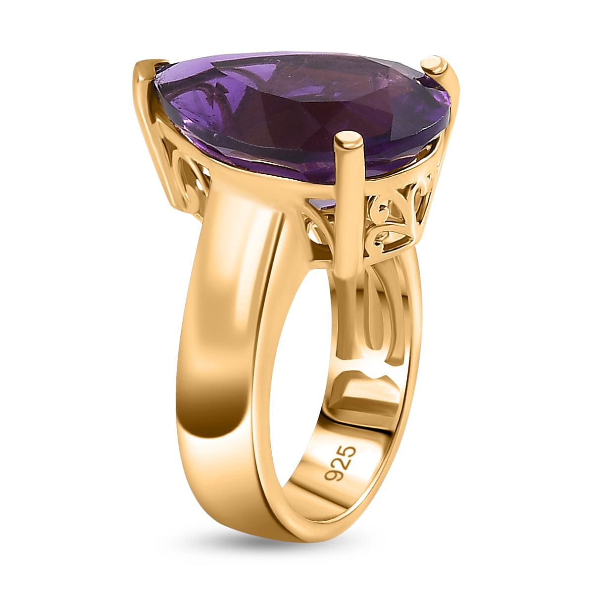 African Amethyst Solitaire Ring in 18K Vermeil Yellow Gold Plated Sterling Silver, Silver Wt. 6 Gms 10.895 Ct. 7749029 4