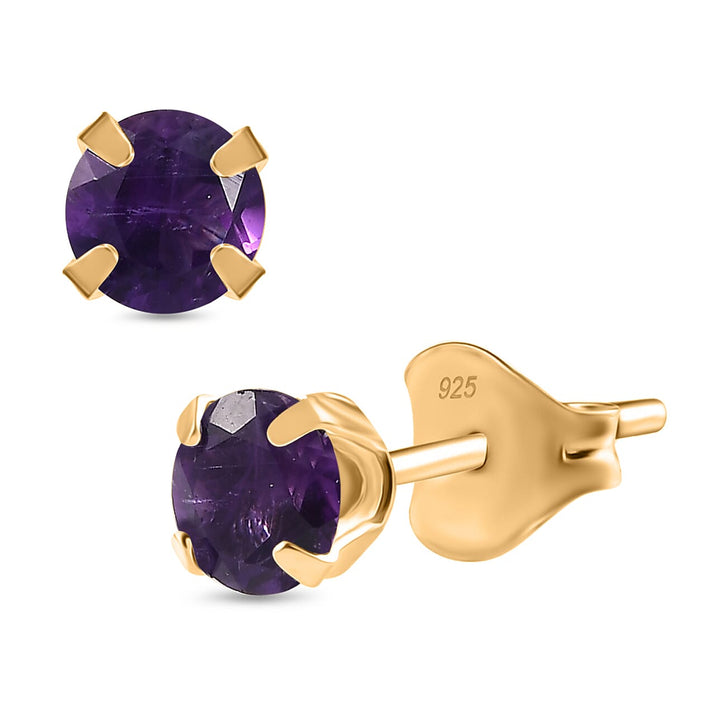 African Amethyst Solitaire Stud Push Back Earring in Yellow Gold Plated Sterling Silver 8051471 1