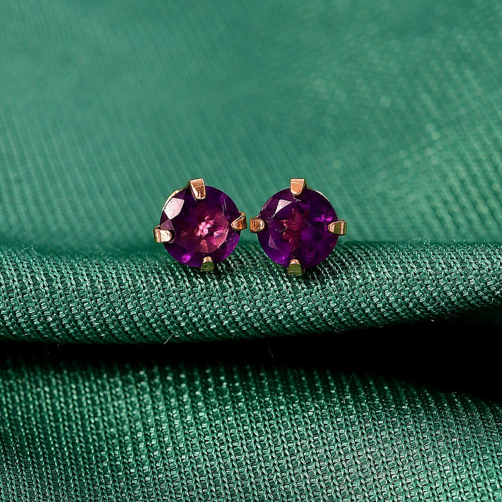African Amethyst Solitaire Stud Push Back Earring in Yellow Gold Plated Sterling Silver 8051471 2