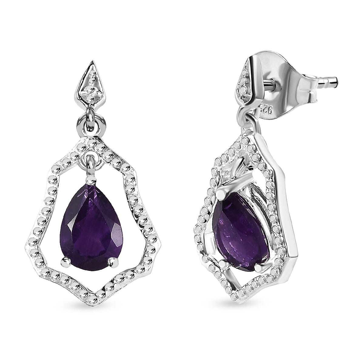 Amethyst Solitaire Dangle Earrings in Sterling Silver 1.33 Ct. 7548599 0