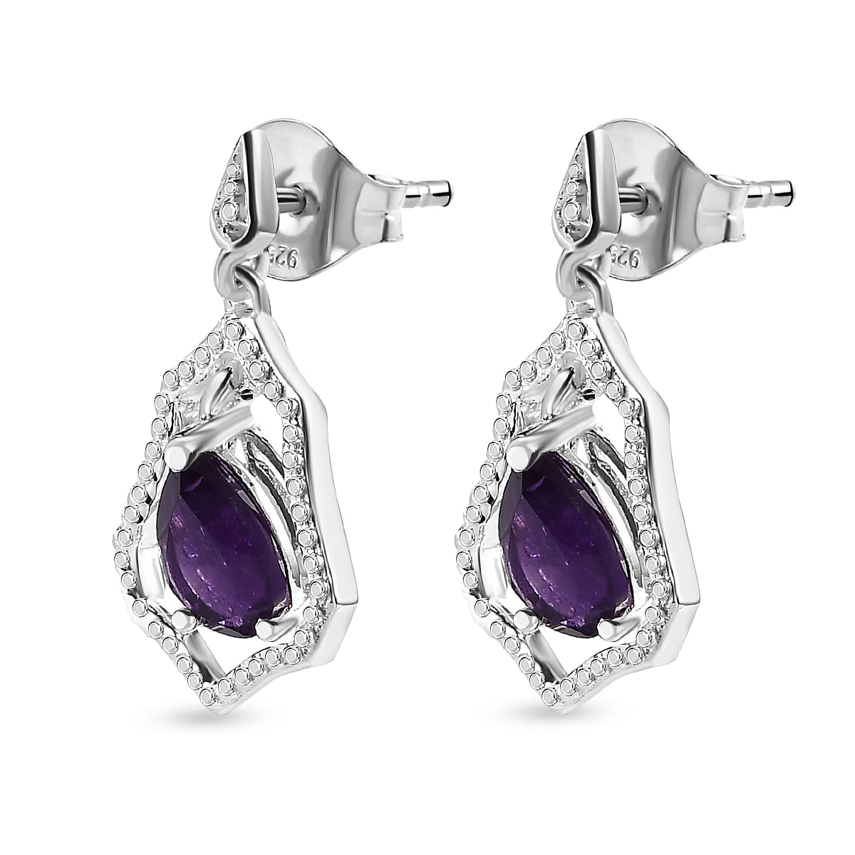 Amethyst Solitaire Dangle Earrings in Sterling Silver 1.33 Ct. 7548599 3