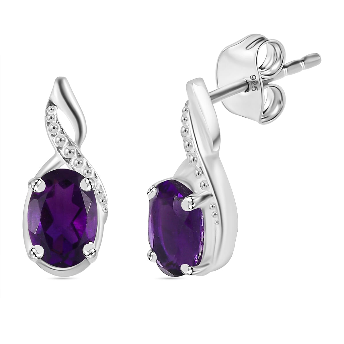 Amethyst Solitaire Earrings in Sterling Silver 1.50 Ct. 7808132 0