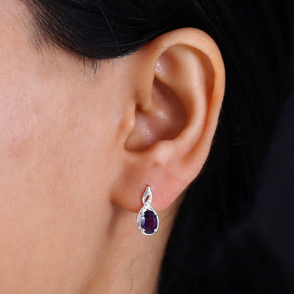 Amethyst Solitaire Earrings in Sterling Silver 1.50 Ct.