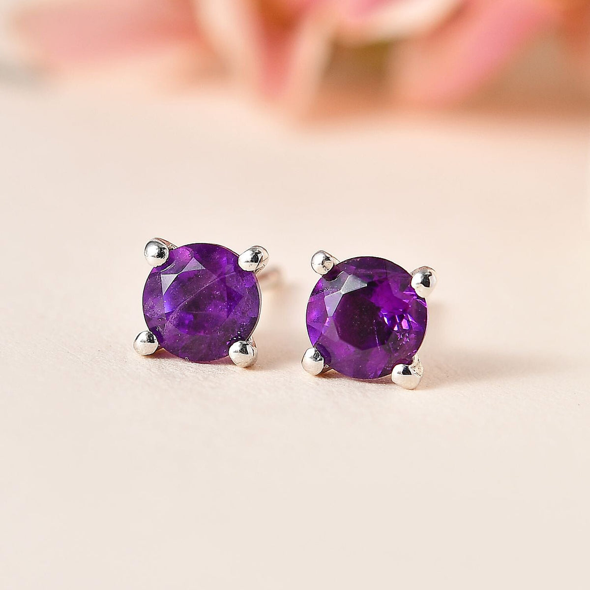 Amethyst Solitaire Stud Earrings in Platinum Overlay Sterling Silver 7746228 2