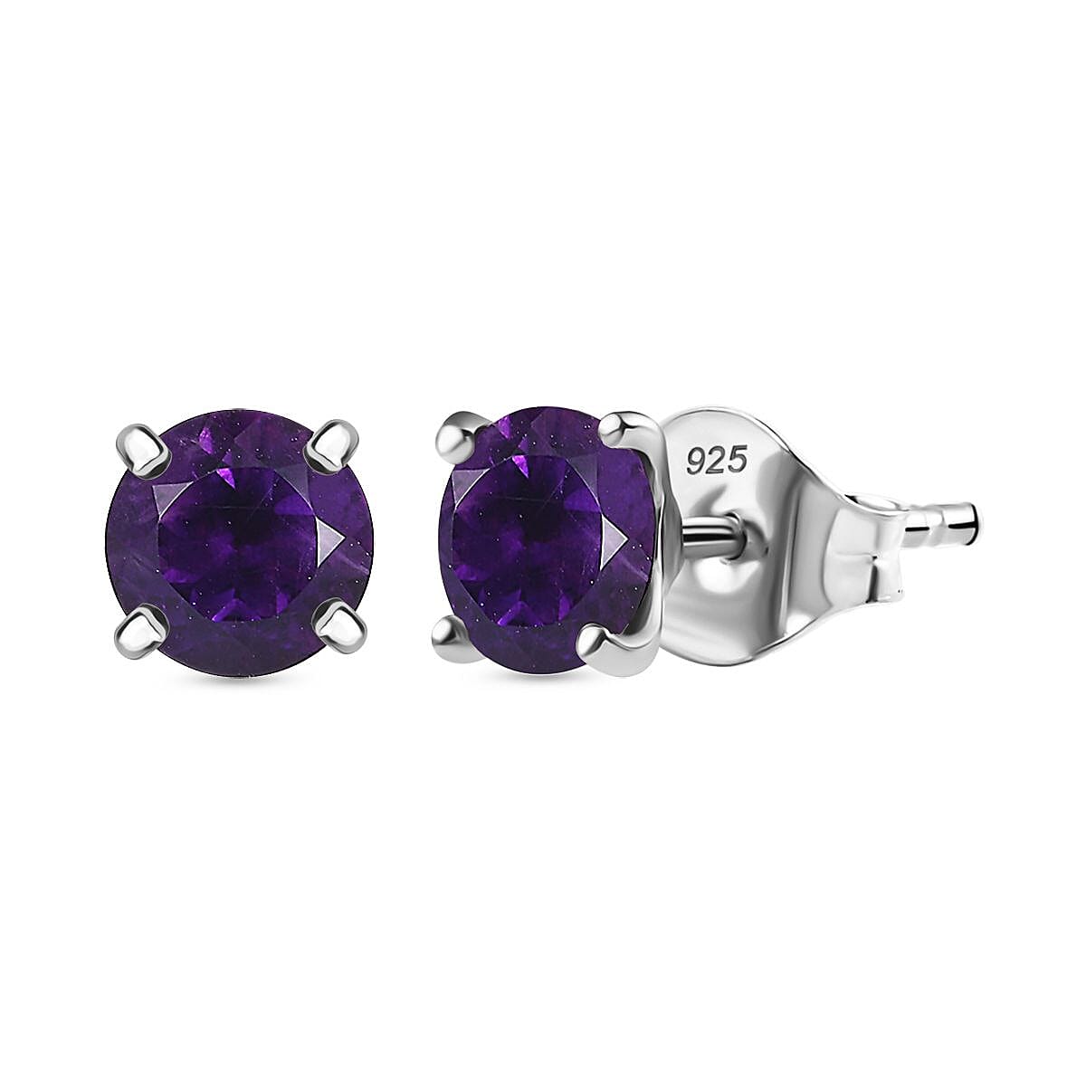 AAA African Amethyst Solitaire Stud Push Post Earring in Rhodium Overlay Sterling Silver 1.64 Ct. V32699234 0