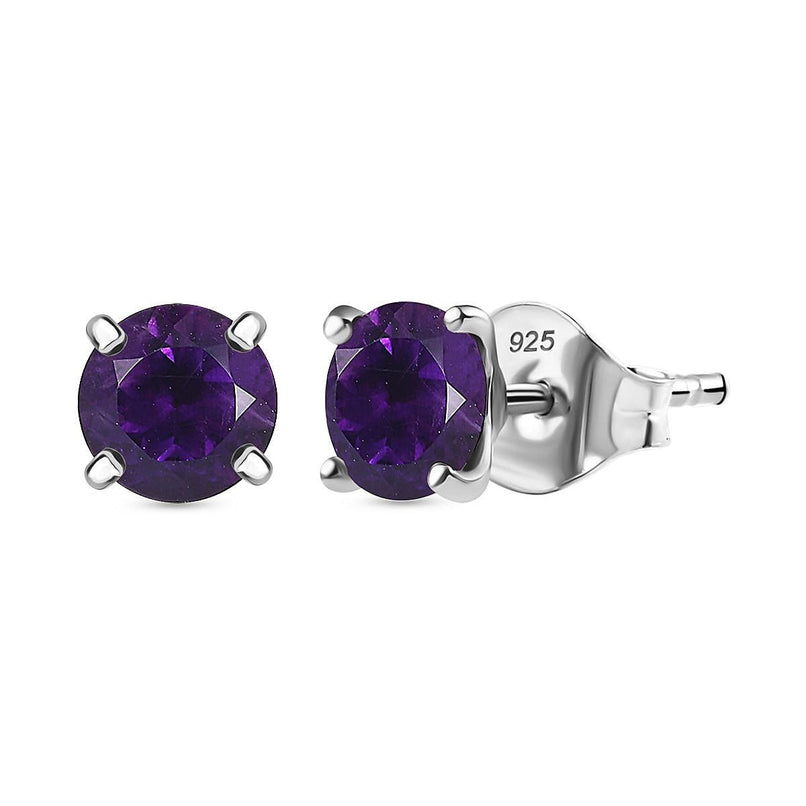 AAA African Amethyst Solitaire Stud Push Post Earring in Rhodium Overlay Sterling Silver 1.64 Ct.