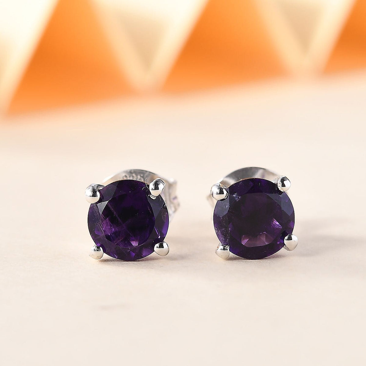 AAA African Amethyst Solitaire Stud Push Post Earring in Rhodium Overlay Sterling Silver 1.64 Ct. V32699234 2