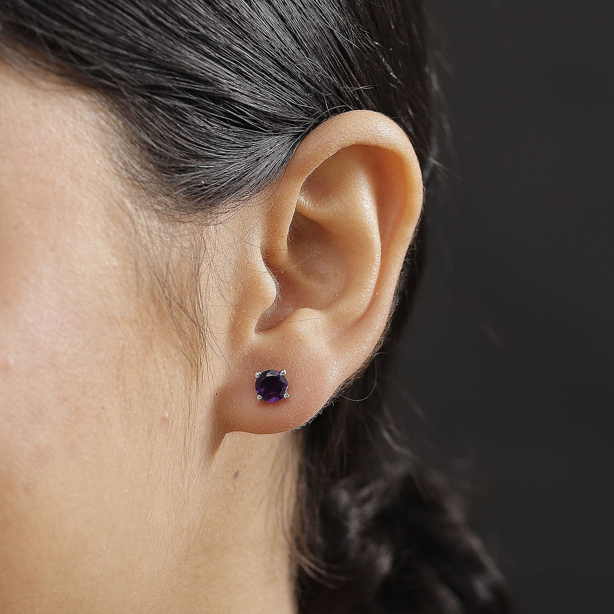 AAA African Amethyst Solitaire Stud Push Post Earring in Rhodium Overlay Sterling Silver 1.64 Ct. V32699234 3