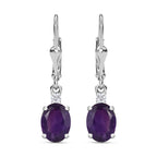 Amethyst and White Topaz Lever Back Earrings in Sterling Silver 1.85 Ct.