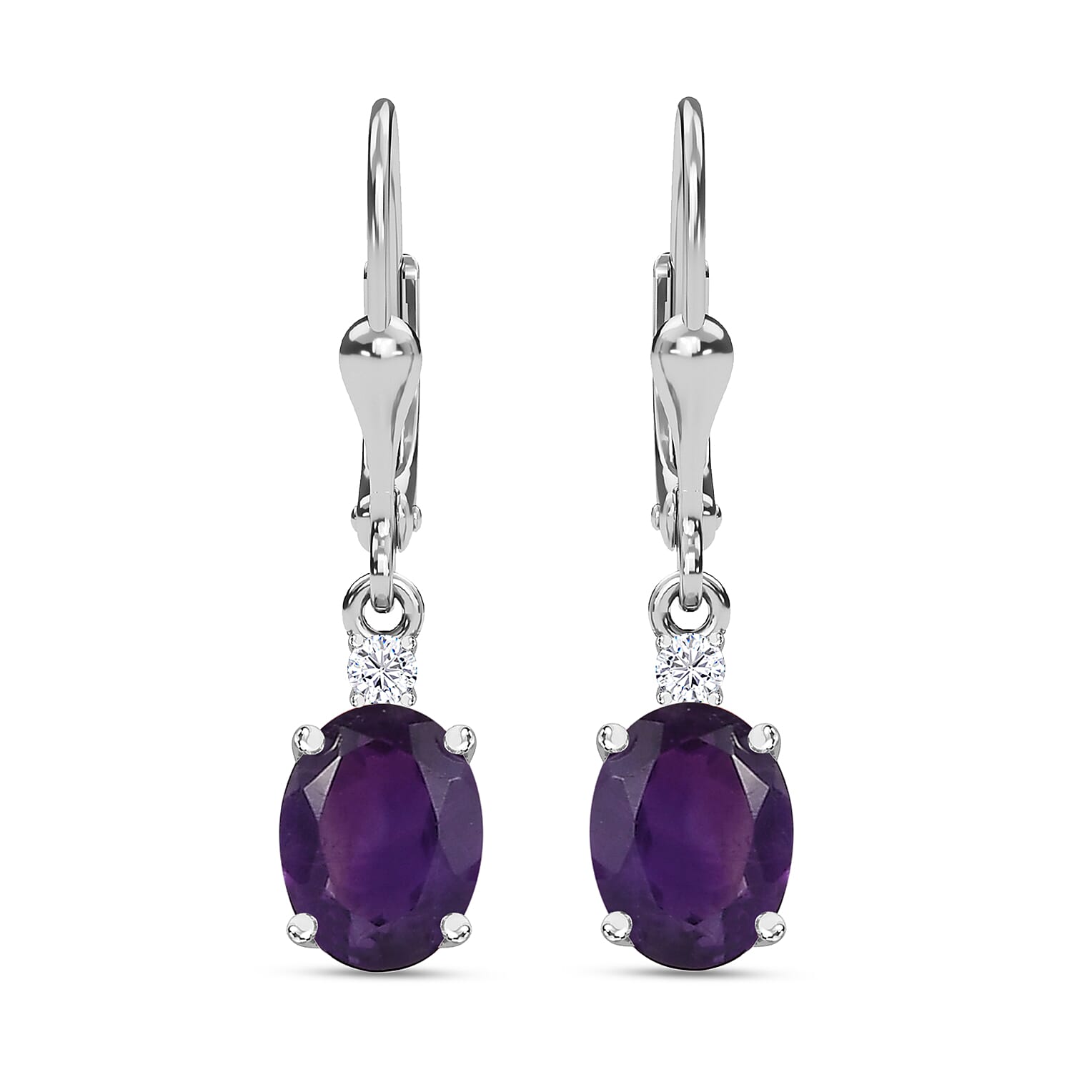 Amethyst and White Topaz Lever Back Earrings in Sterling Silver 1.70 Ct 7519324 0