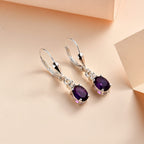 Amethyst and White Topaz Lever Back Earrings in Sterling Silver 1.85 Ct.
