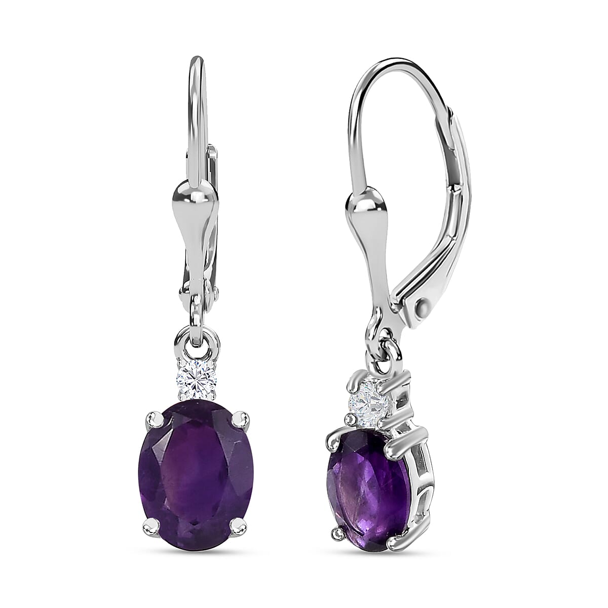 Amethyst and White Topaz Lever Back Earrings in Sterling Silver 1.70 Ct 7519324 4