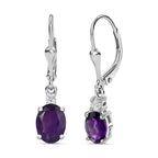 Amethyst and White Topaz Lever Back Earrings in Sterling Silver 1.85 Ct.