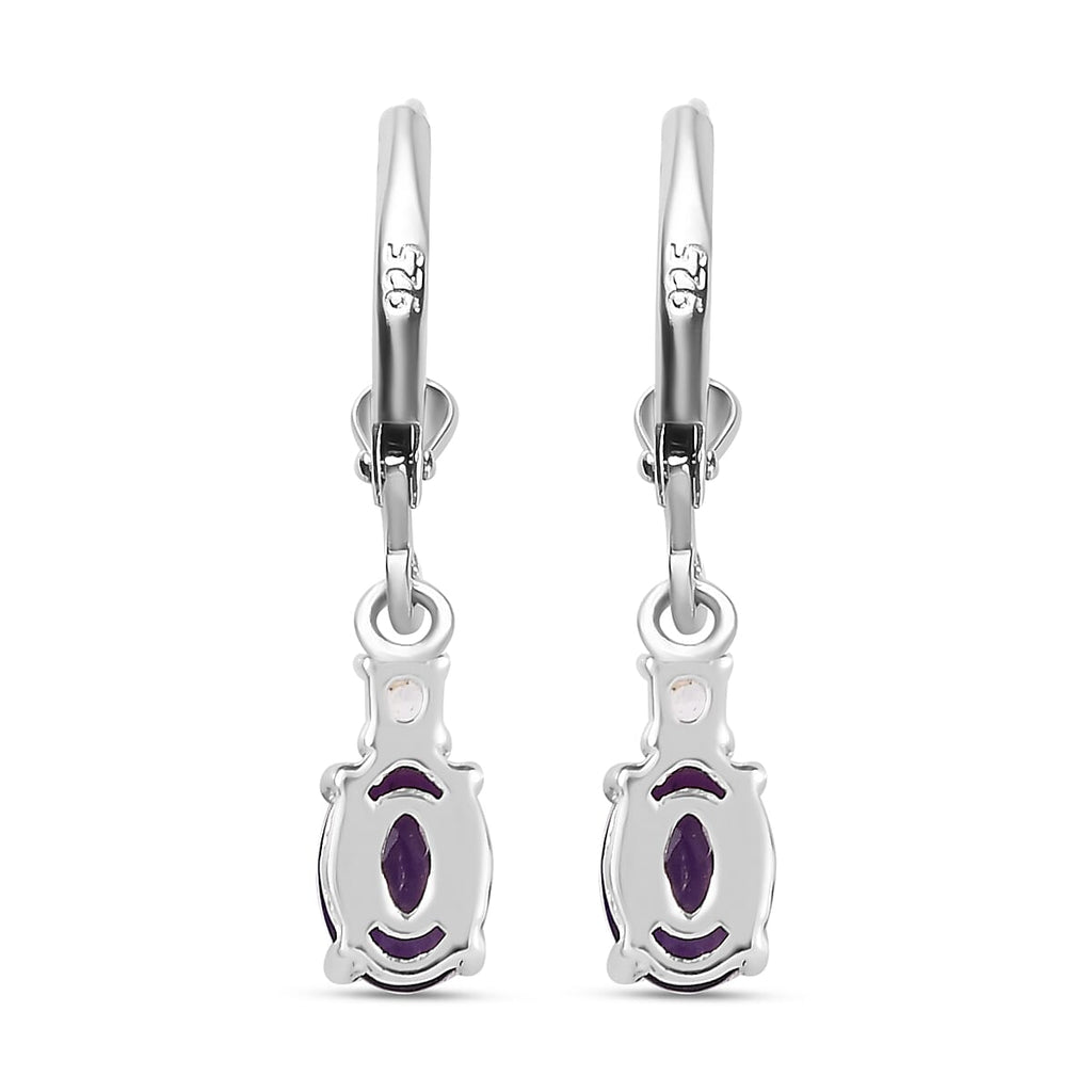 Amethyst and White Topaz Lever Back Earrings in Sterling Silver 1.85 Ct.