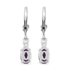 Amethyst and White Topaz Lever Back Earrings in Sterling Silver 1.85 Ct.