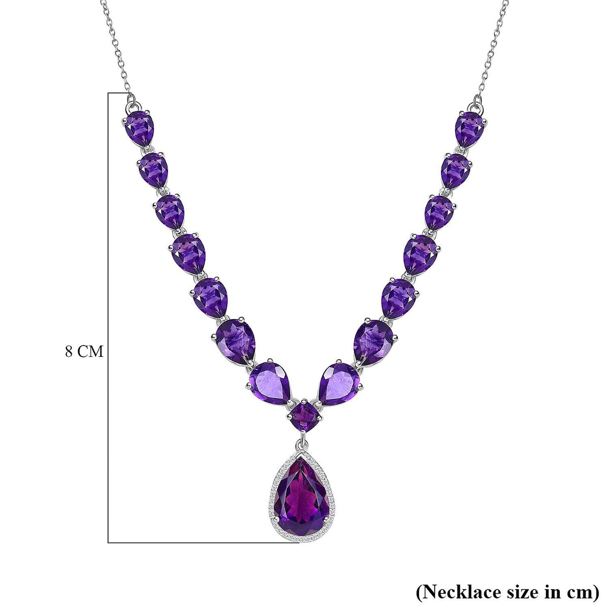 African Amethyst and White Zircon Drop Necklace (Size - 20) in Rhodium Overlay Sterling Silver 20.30 Ct 8040140 6