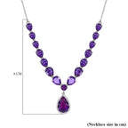 AAA African Amethyst & White Zircon Cluster Necklace (Size - 20) with Lobster Clasp in Rhodium Overlay Sterling Silver 20.30 Ct, Silver Wt. 8.00 Gms.