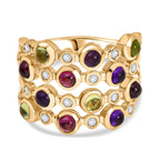 Designer Inspired- Multi Gemstone & White Zircon Cluster Ring in Yellow Gold Plated Sterling Silver 2.31 Ct, Silver Wt. 6.44 Gms.