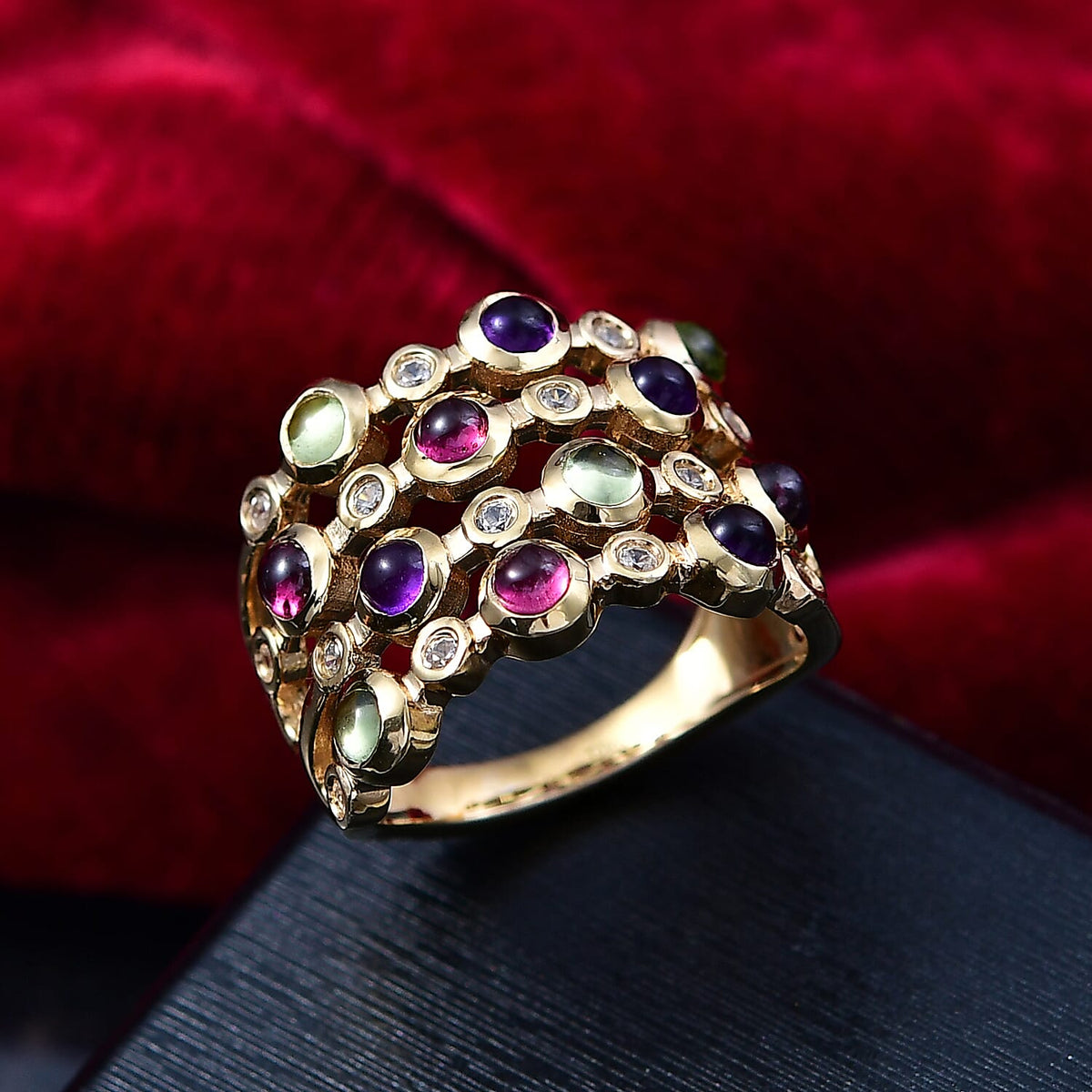 Designer Inspired- Multi Gemstone, White Zircon Cluster Bubble Ring in Yellow Gold Plated Sterling Silver 2.31 Ct. V32699951 1