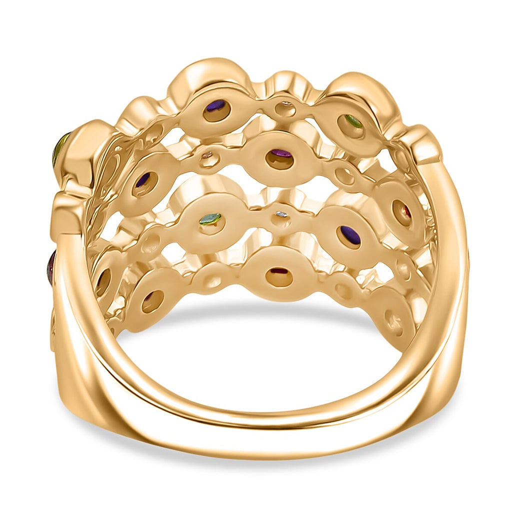Designer Inspired- Multi Gemstone & White Zircon Cluster Ring in Yellow Gold Plated Sterling Silver 2.31 Ct, Silver Wt. 6.44 Gms.