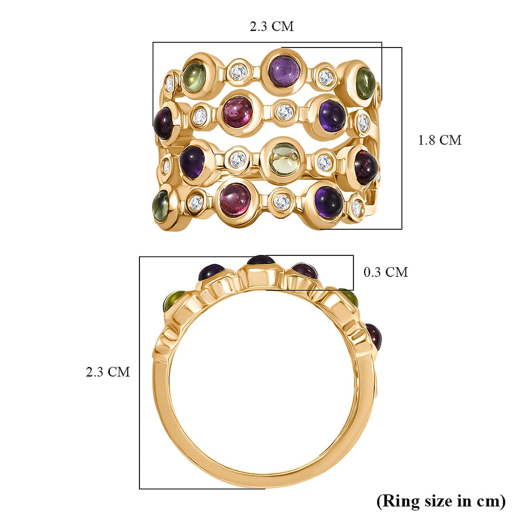 Designer Inspired- Multi Gemstone & White Zircon Cluster Ring in Yellow Gold Plated Sterling Silver 2.31 Ct, Silver Wt. 6.44 Gms.