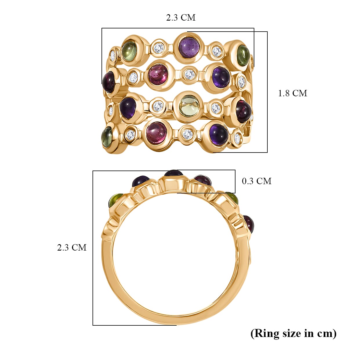Designer Inspired- Multi Gemstone, White Zircon Cluster Bubble Ring in Yellow Gold Plated Sterling Silver 2.31 Ct. V32699951 5