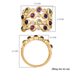 Designer Inspired- Multi Gemstone & White Zircon Cluster Ring in Yellow Gold Plated Sterling Silver 2.31 Ct, Silver Wt. 6.44 Gms.