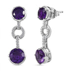 AAA African Amethyst & White Zircon Dangling Earring in Rhodium Overlay Sterling Silver 6.49 Ct.