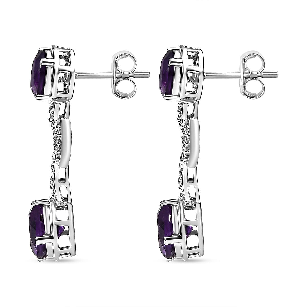 AAA African Amethyst &amp; White Zircon Dangling Earring in Rhodium Overlay Sterling Silver 6.49 Ct. 8044667 4
