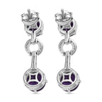 AAA African Amethyst & White Zircon Dangling Earring in Rhodium Overlay Sterling Silver 6.49 Ct.