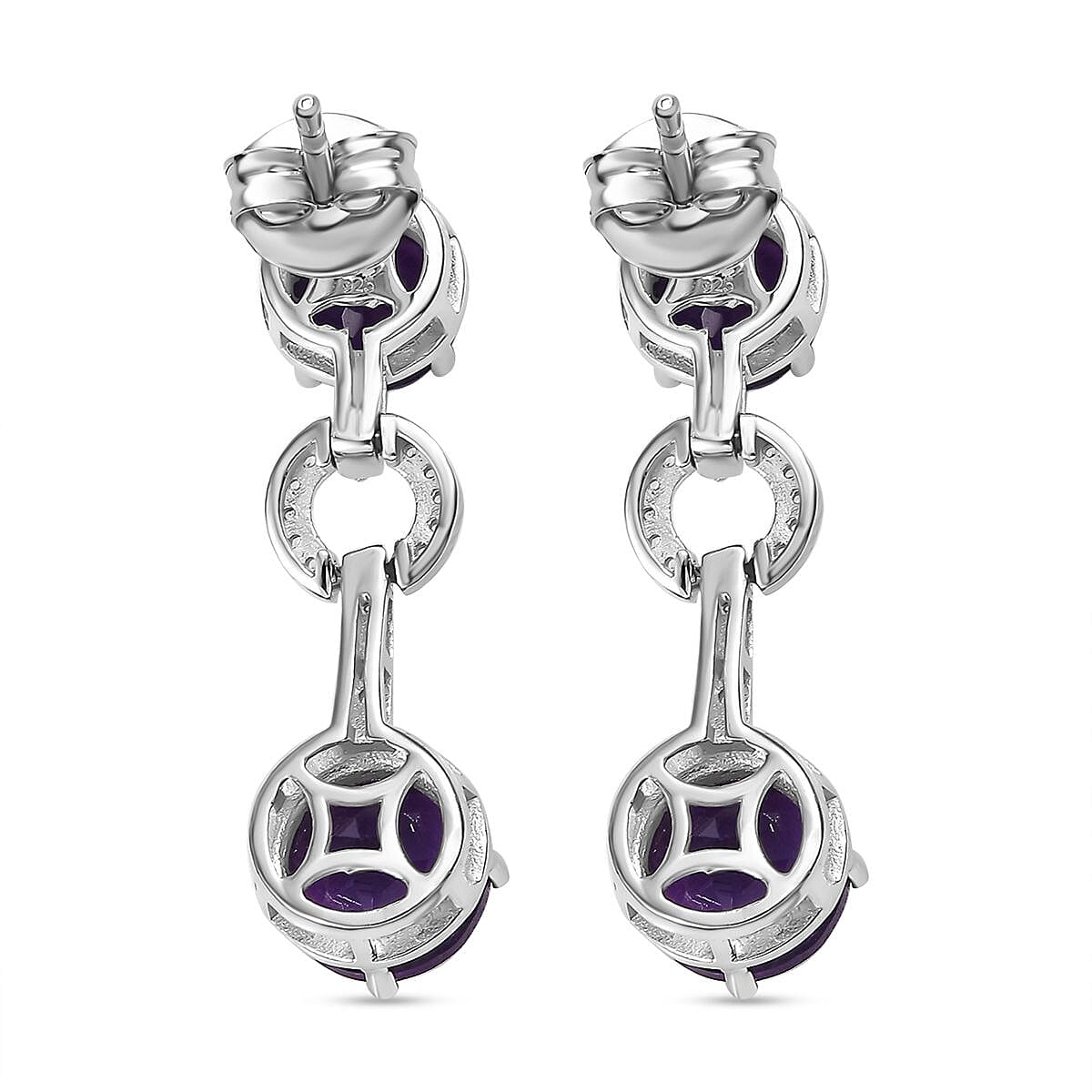 AAA African Amethyst &amp; White Zircon Dangling Earring in Rhodium Overlay Sterling Silver 6.49 Ct. 8044667 5