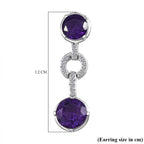 AAA African Amethyst & White Zircon Dangling Earring in Rhodium Overlay Sterling Silver 6.49 Ct.