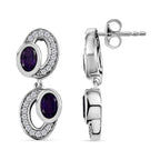 AAA African Amethyst & White Zircon Dangling Earring in Rhodium Overlay Sterling Silver 2.18 Ct.
