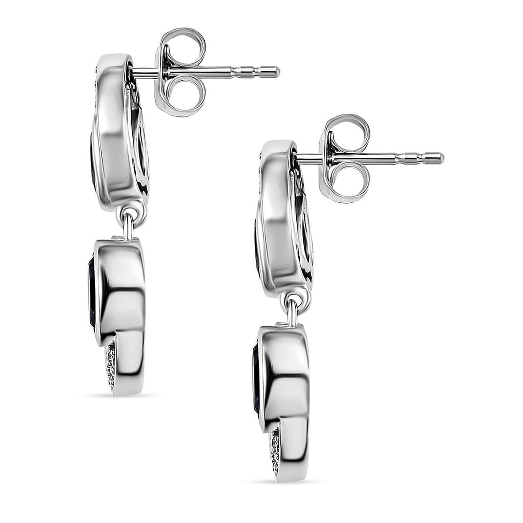 AAA African Amethyst & White Zircon Dangling Earring in Rhodium Overlay Sterling Silver 2.18 Ct.