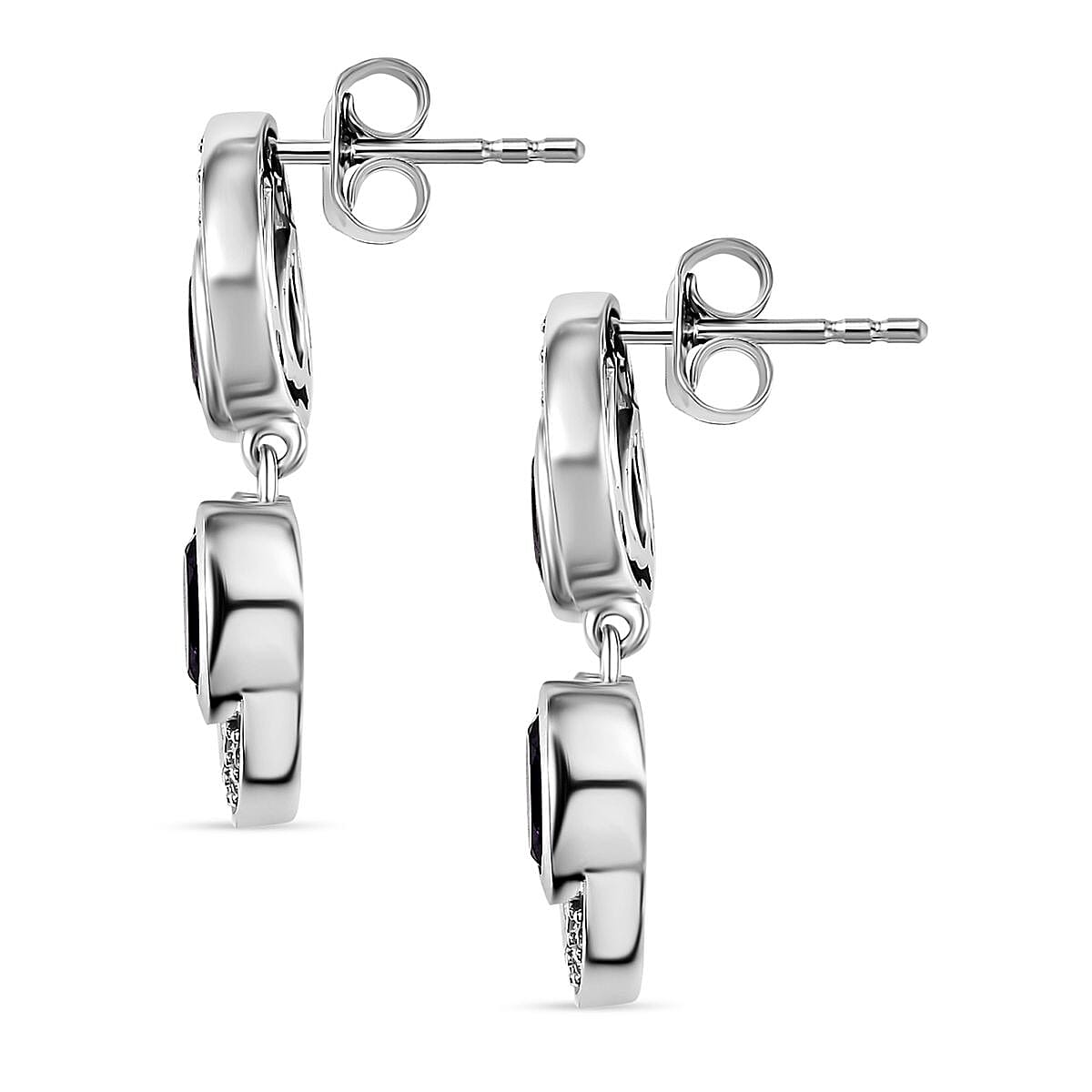AAA African Amethyst &amp; White Zircon Dangling Earring in Rhodium Overlay Sterling Silver 2.18 Ct. 8046501 3